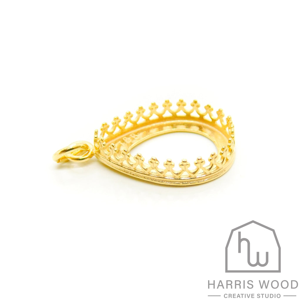 Gold Vermeil Silver Crown Teardrop Pendants