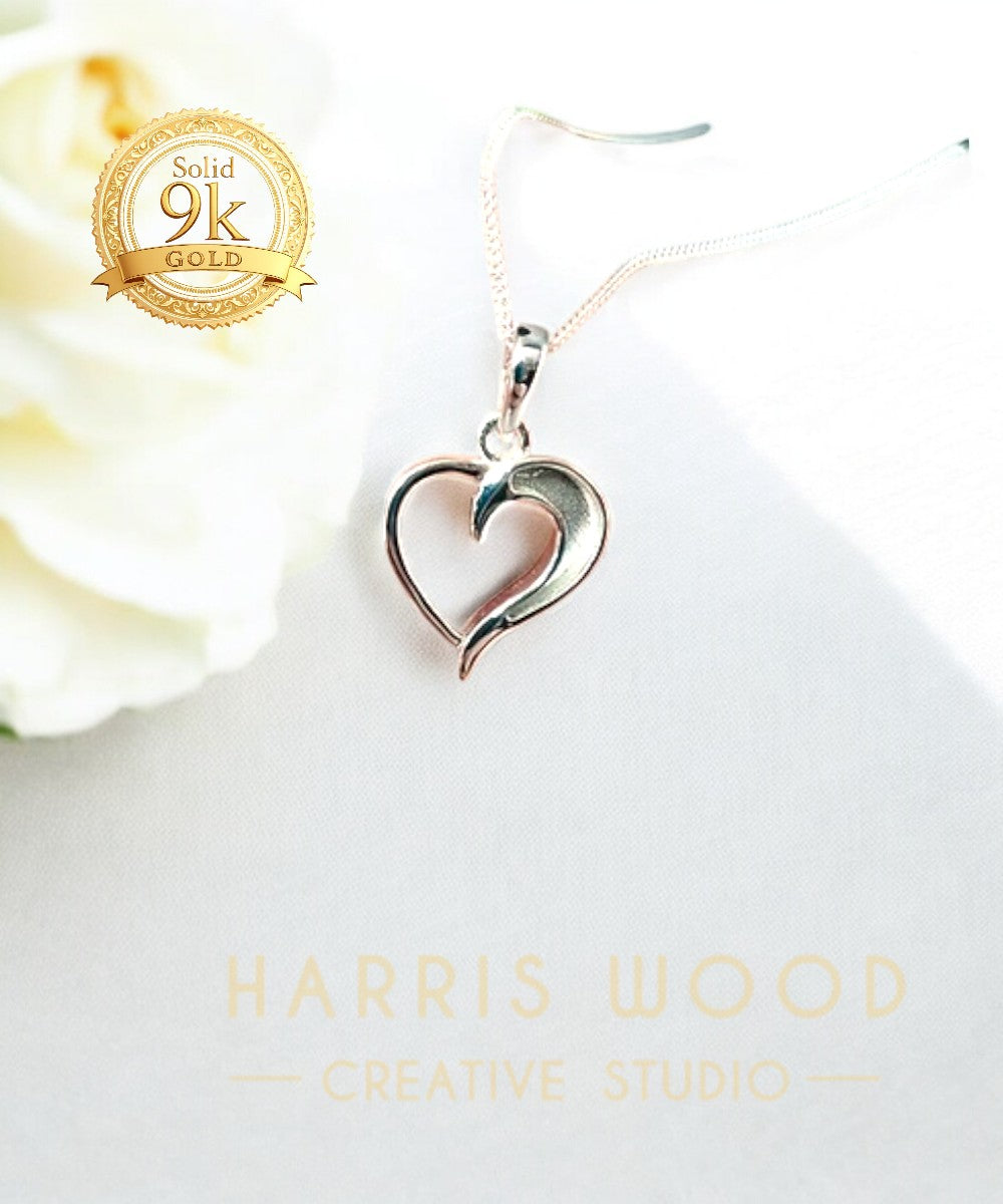 Hollow Heart Pendant - 9K Solid Gold