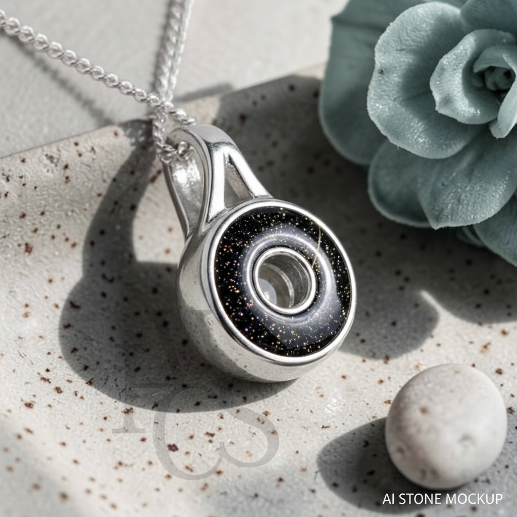 Secret Round Crystal Pendant – Outer Ring Only – Black Galaxy Mockup
