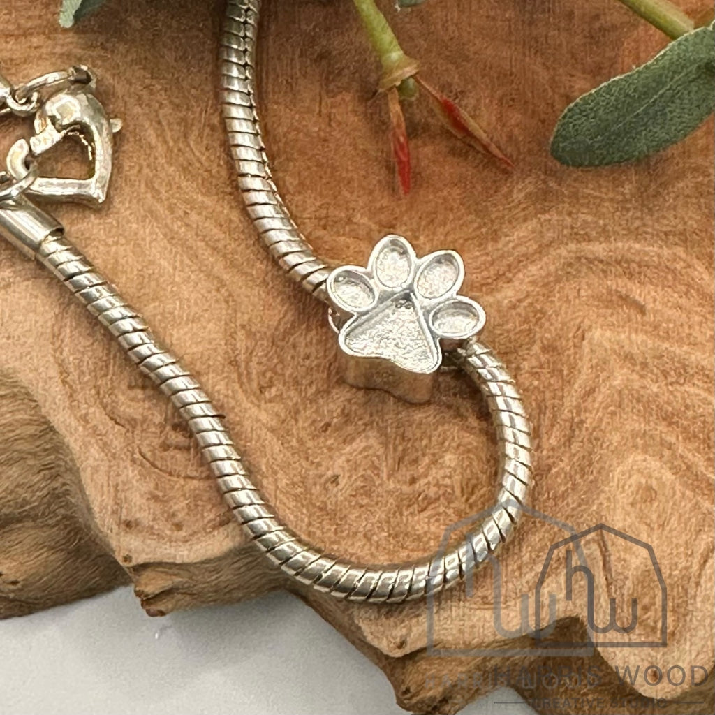Solid Silver Paw Print Bead Charm