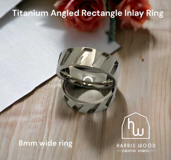 Titanium 8mm Angled Rectangle Inlay Brushed Inlay Ring