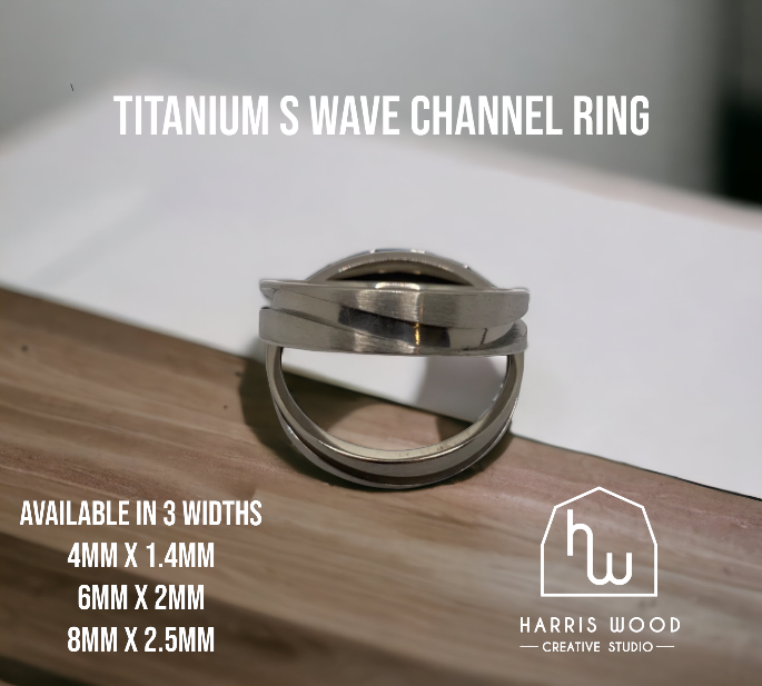 💙 Titanium S Wave Channel Brushed Ring - various sizes