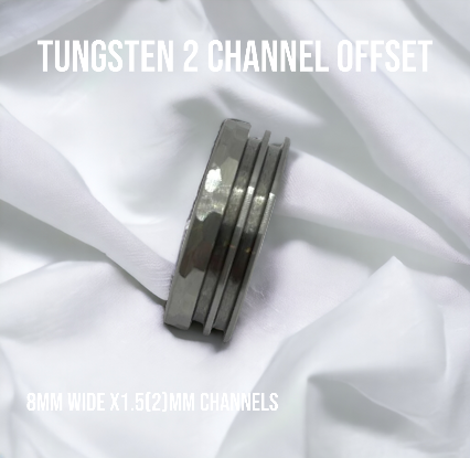 Tungsten Hammered Double Channel Offset Rings