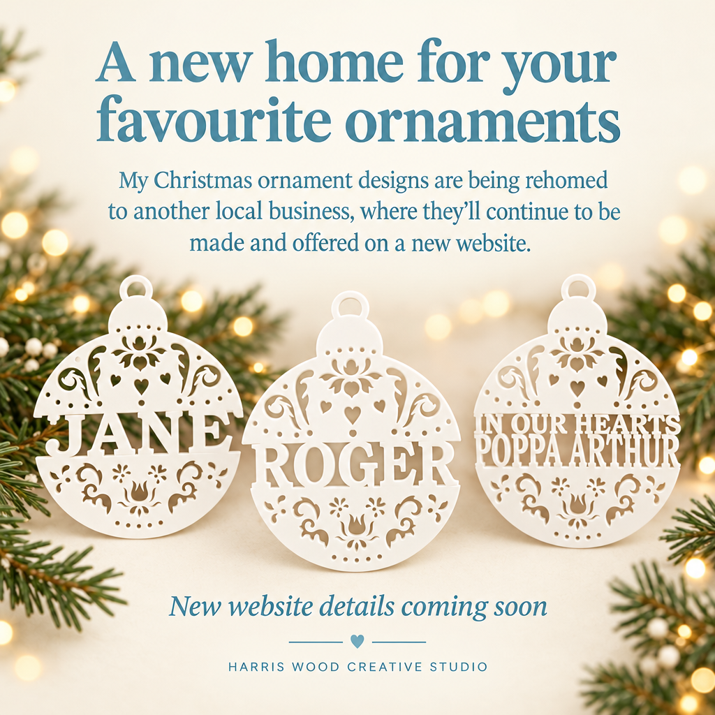 Christmas ornaments moving to a new website announcement