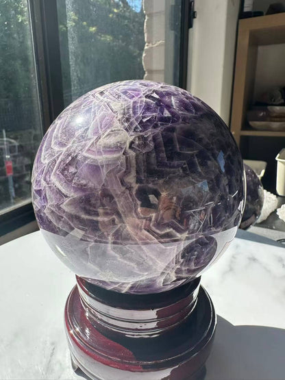 Extra Large Natural Dream Amethyst Sphere Crystal for Spiritual Healing, Feng Shui &amp; Chakra Balancing Crystal