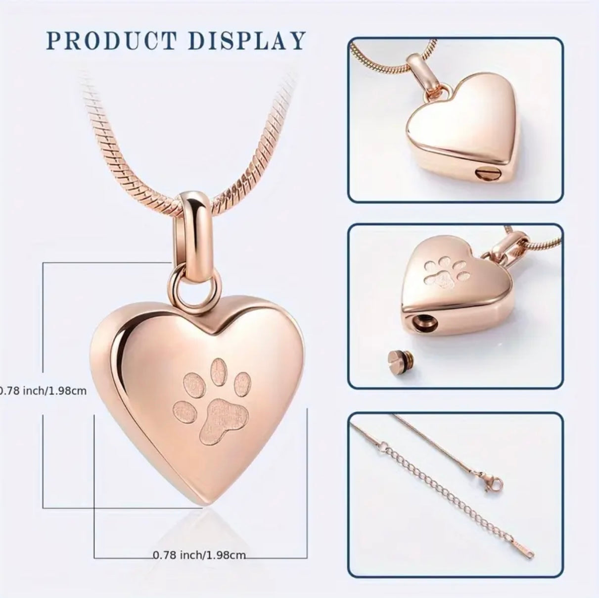 Pet Heart Urn Pendant and Chain