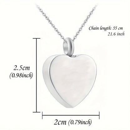 Stainless Steel Heart Urn Pendant and Chain