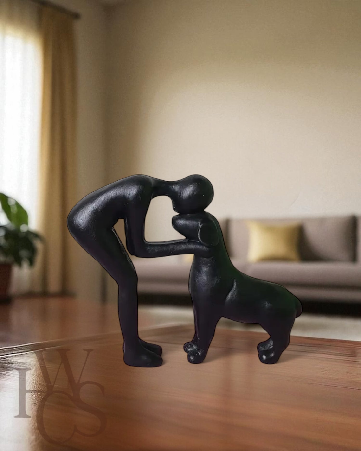 Elegant Child &amp; Dog Statue (black)