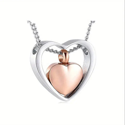 Stainless Steel Heart in a Heart Urn Pendant and Chain