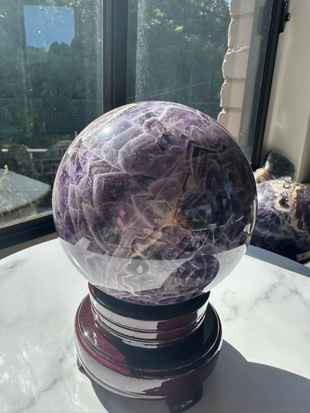 Extra Large Natural Dream Amethyst Sphere Crystal for Spiritual Healing, Feng Shui &amp; Chakra Balancing Crystal
