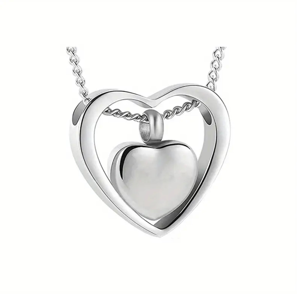 Stainless Steel Heart in a Heart Urn Pendant and Chain