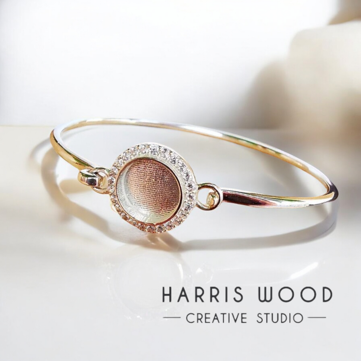 🌟 CZ Halo Cluster Bezel Hook Clasp Bangle - Solid 925 Silver