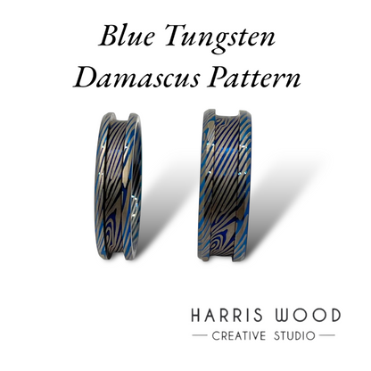 Blue TUNGSTEN Damascus Patterned Single Channel Ring