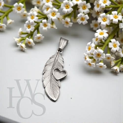 💙 Stainless Steel Feather Heart Pendant