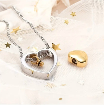 Stainless Steel Heart in a Heart Urn Pendant and Chain