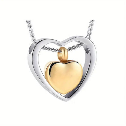 Stainless Steel Heart in a Heart Urn Pendant and Chain