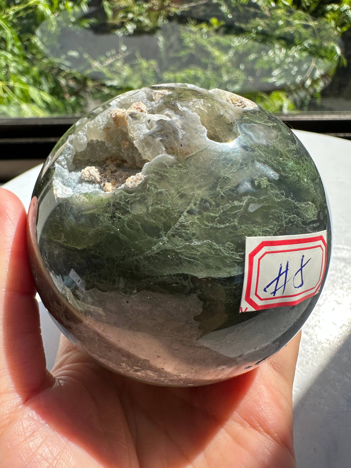 Large Moss Agate Sphere – Heart Chakra Crystal Gift 