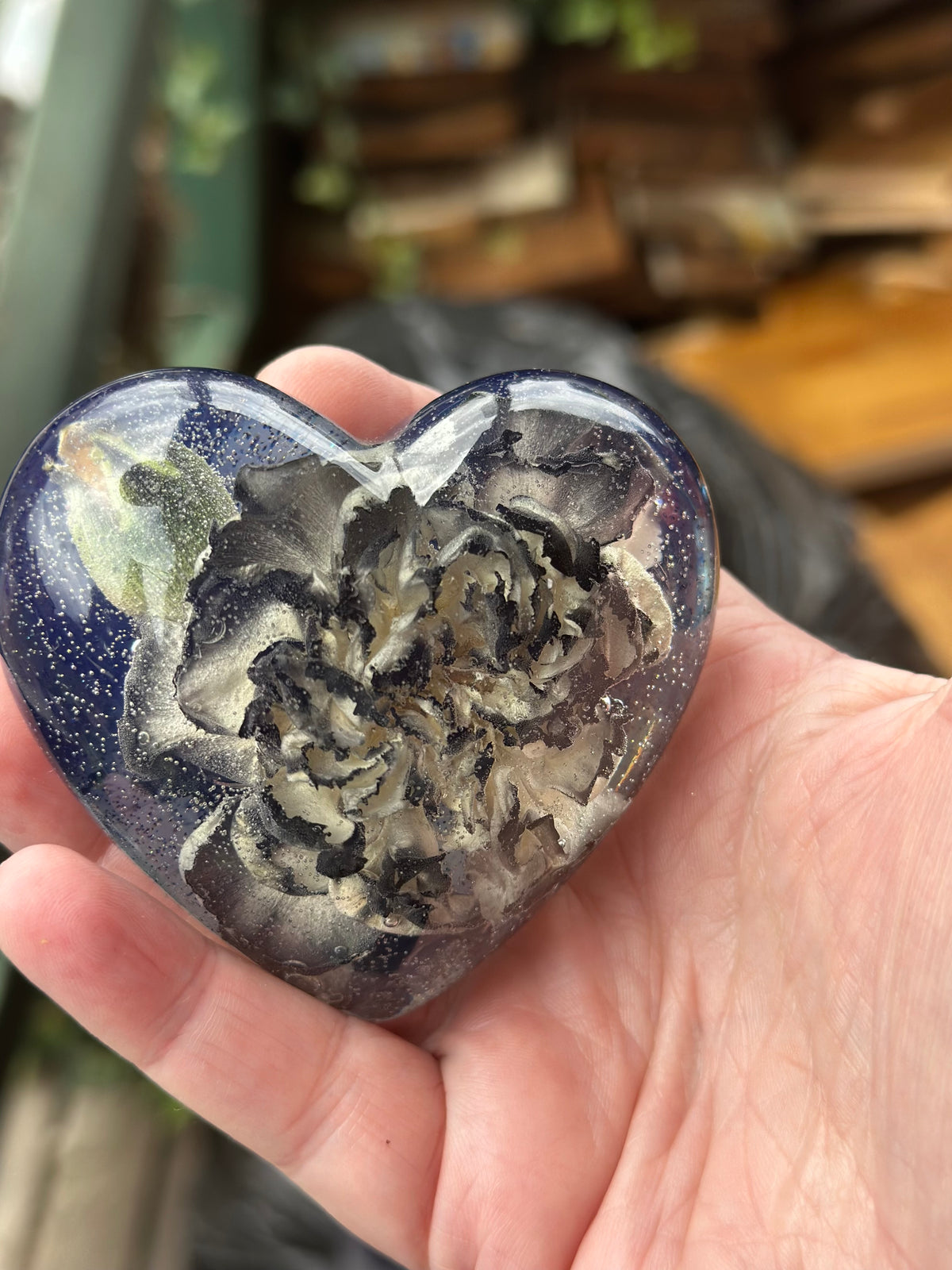 Memorial Flower Heart Resin Keepsake