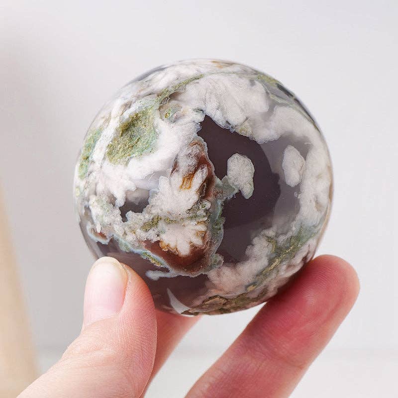 Black Flower Agate Sphere - Healing Crystal, Self-Growth, Grounding, Meditation