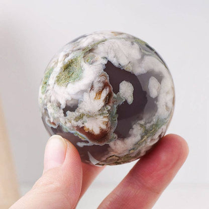 Black Flower Agate Sphere - Healing Crystal, Self-Growth, Grounding, Meditation