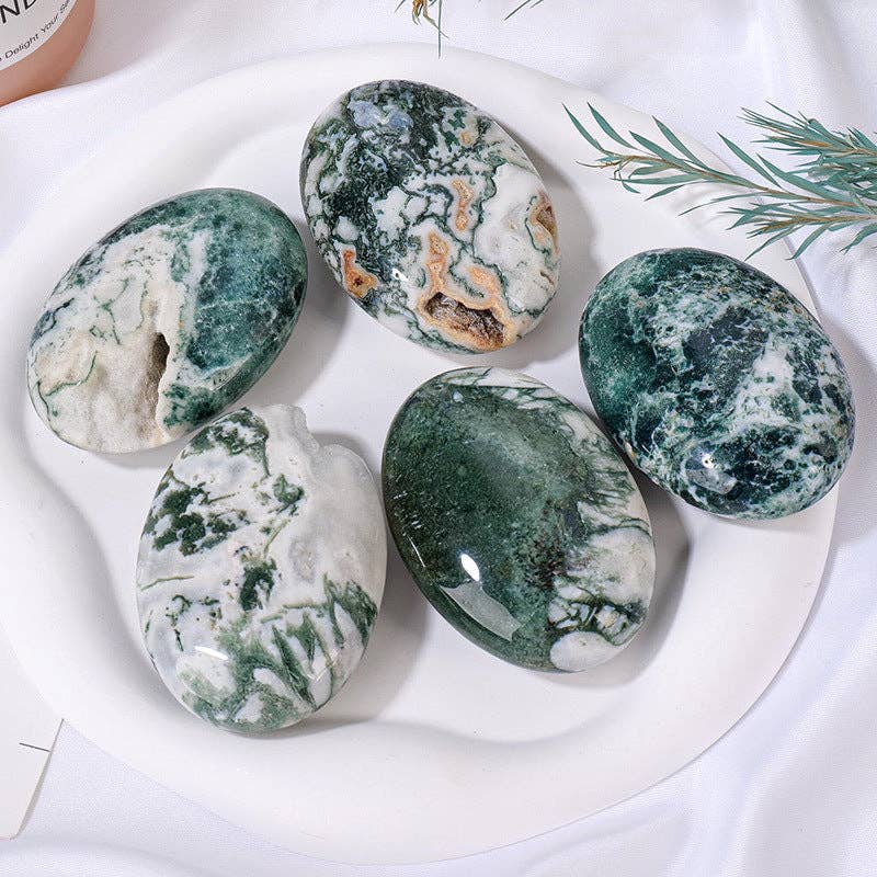Moss Agate Palm Stone | Natural Healing Crystal | Grounding &amp; Growth | Hand-Polished Gemstone