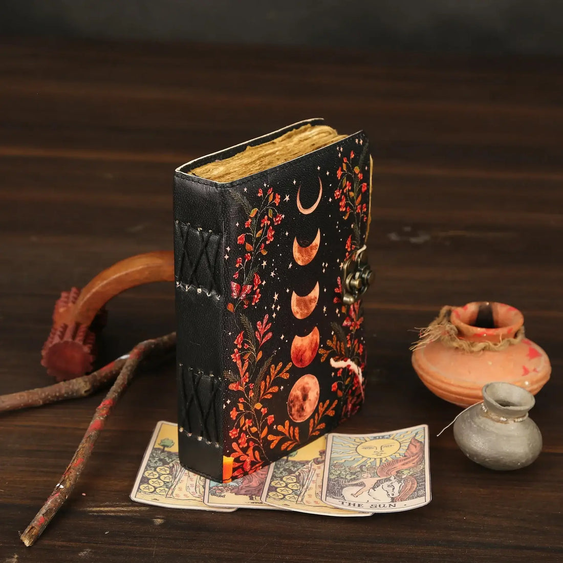 Vintage Leather Journal/Notebook with Moon Print  