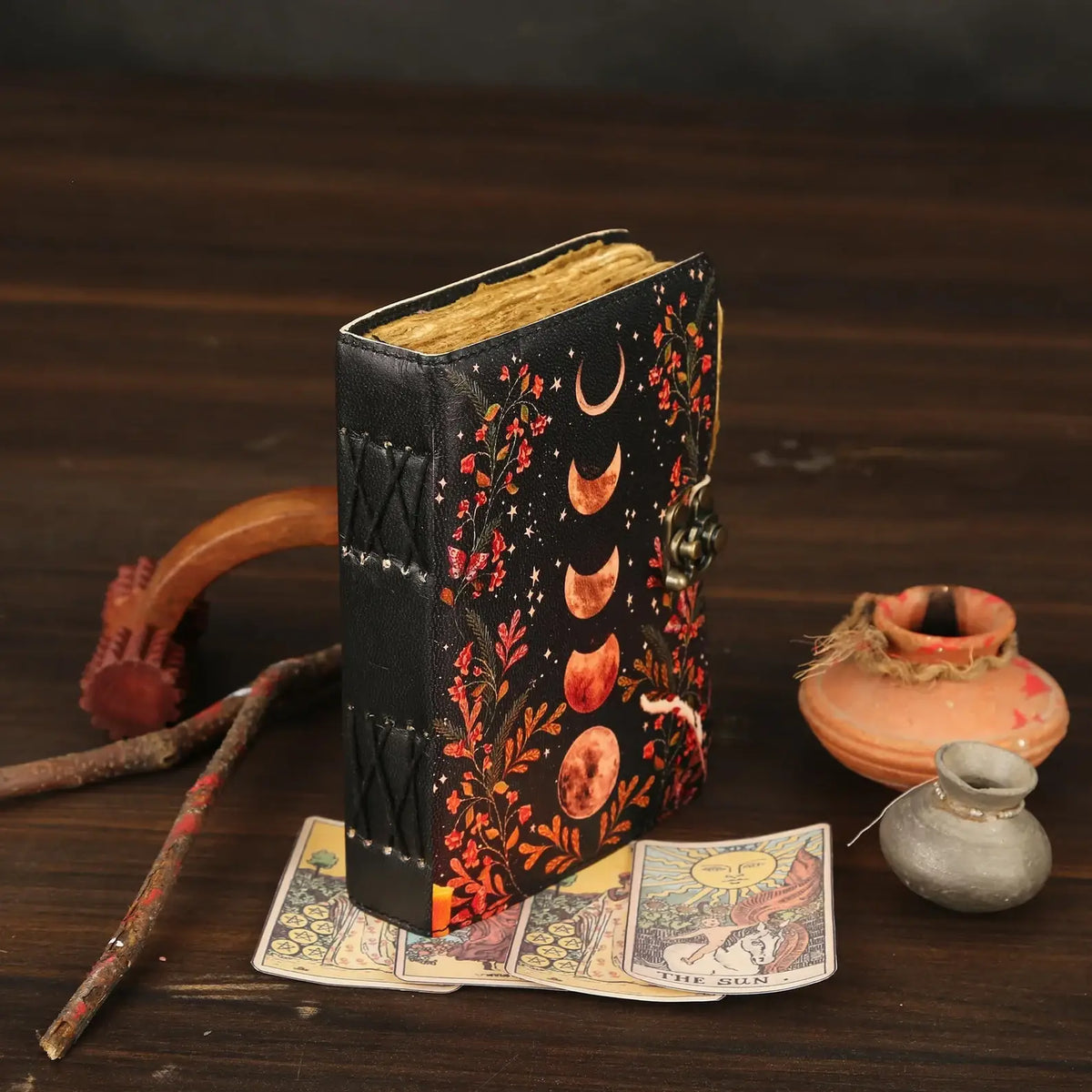 Vintage Leather Journal/Notebook with Moon Print  