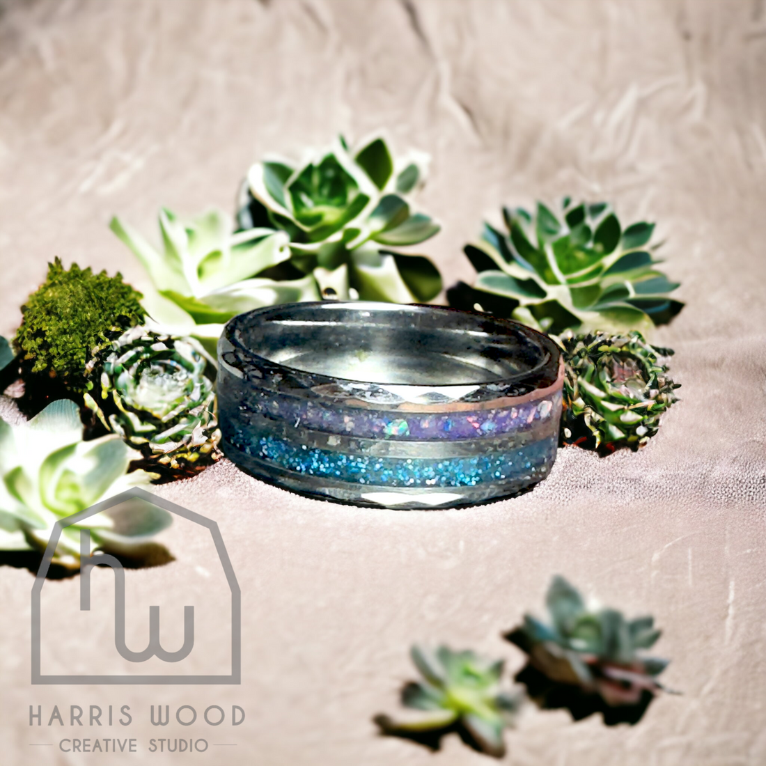 TUNGSTEN Faceted 8mm Double Channel Ring