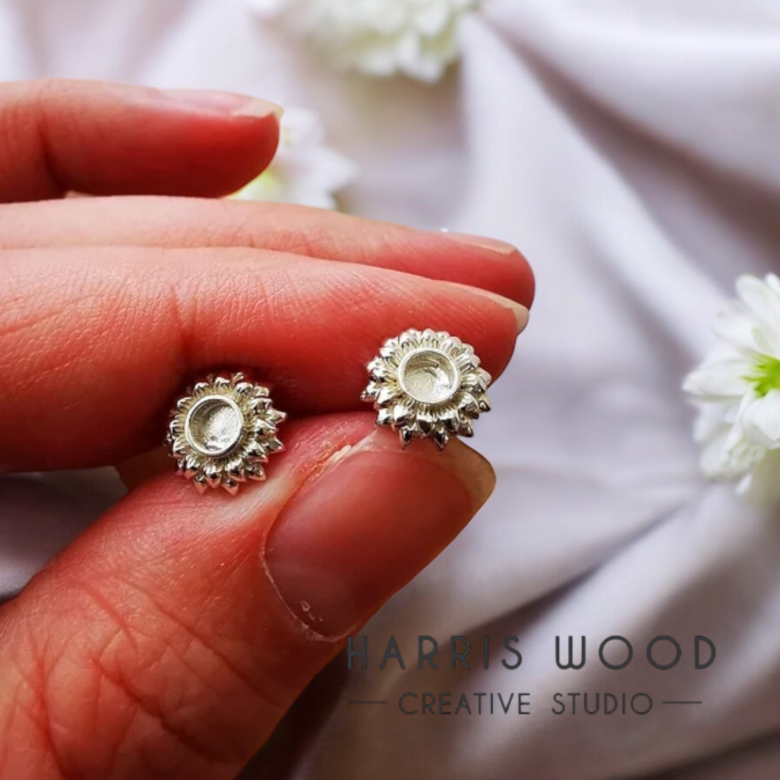 Sunflower Solid 925 Silver Earring Set