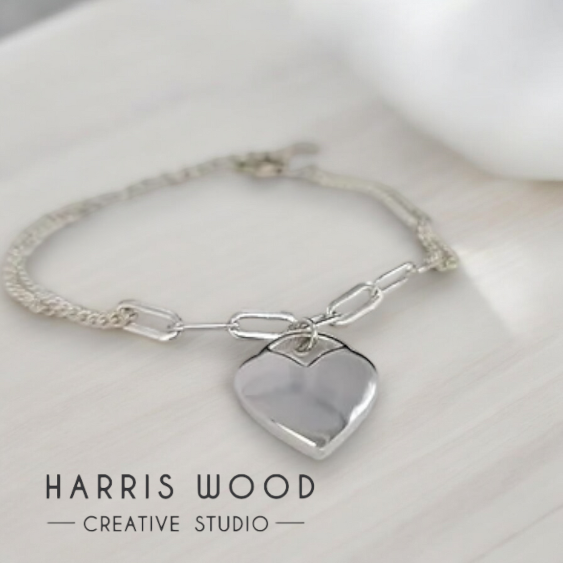 Chunky Link Heart Engravable Bracelet SOLID 925 SILVER