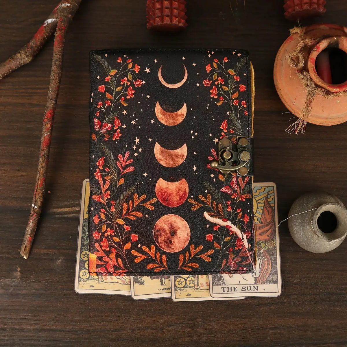 Vintage Leather Journal/Notebook with Moon Print  