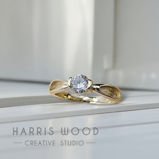 CZ Solitaire Bezel Ring Solid GOLD