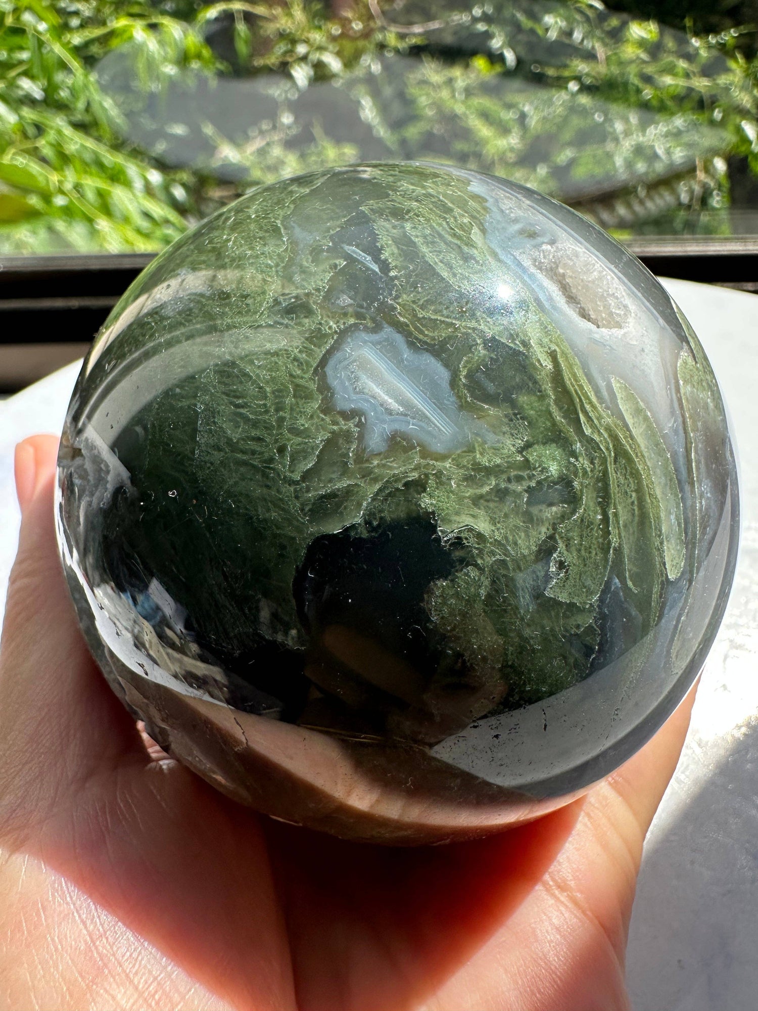 Large moss agate sphere - christmas crystal gift 