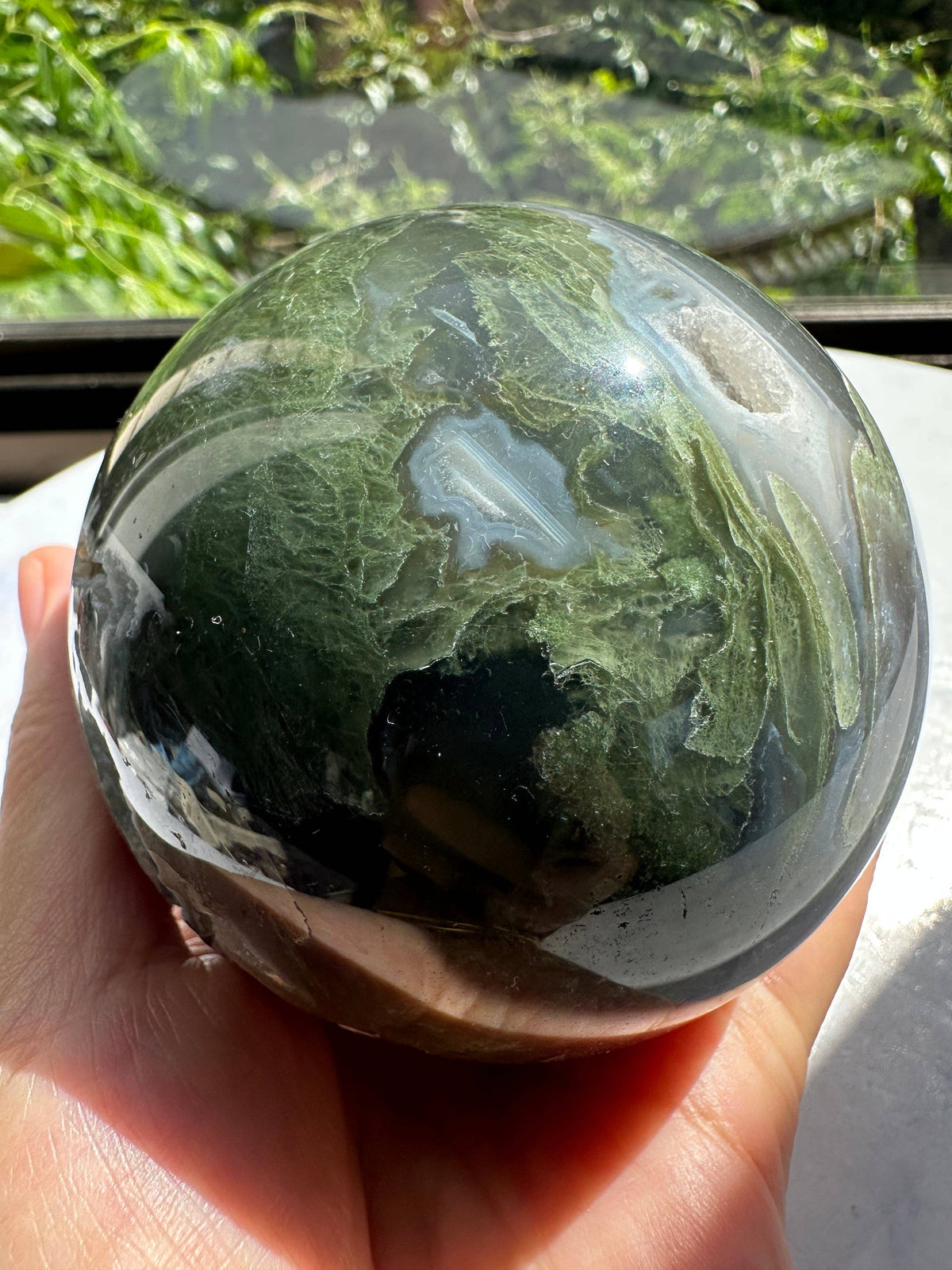 Large Moss Agate Sphere – Heart Chakra Crystal Gift 