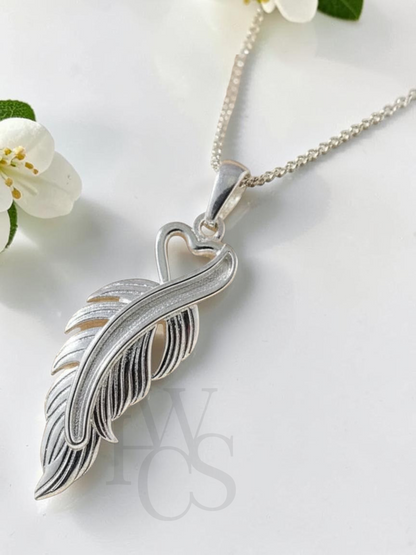 🌿FEATHER PENDANT LOVE - SOLID 925 SILVER
