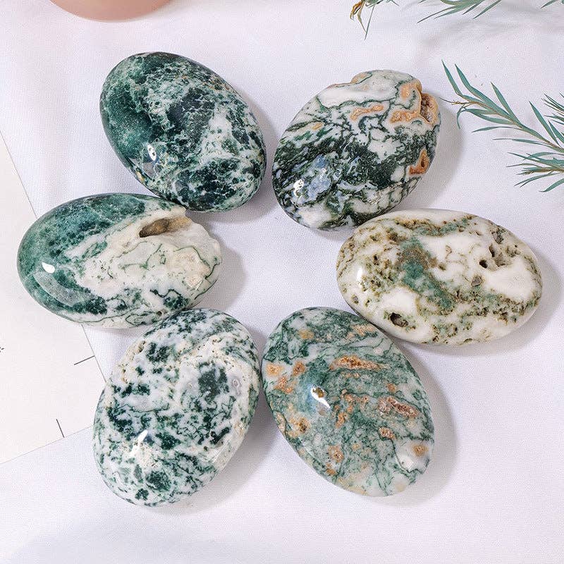 Moss Agate Palm Stone | Natural Healing Crystal | Grounding &amp; Growth | Hand-Polished Gemstone