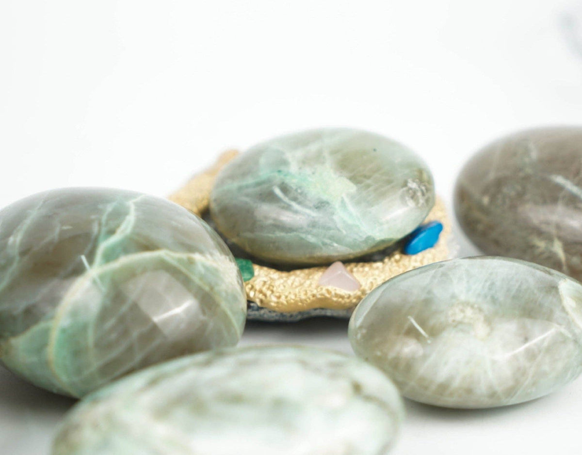 Green Moonstone Palm Stone - Embrace Intuition &amp; Peace