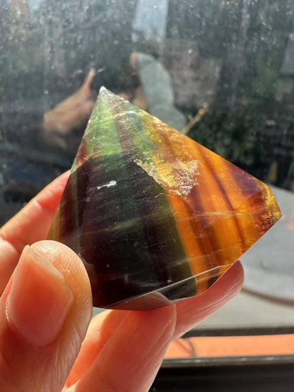 Rare Fluorite Diamond Carving – Unique Shape for Clarity, Focus &amp; Energy Alignment Healing Crystal - 