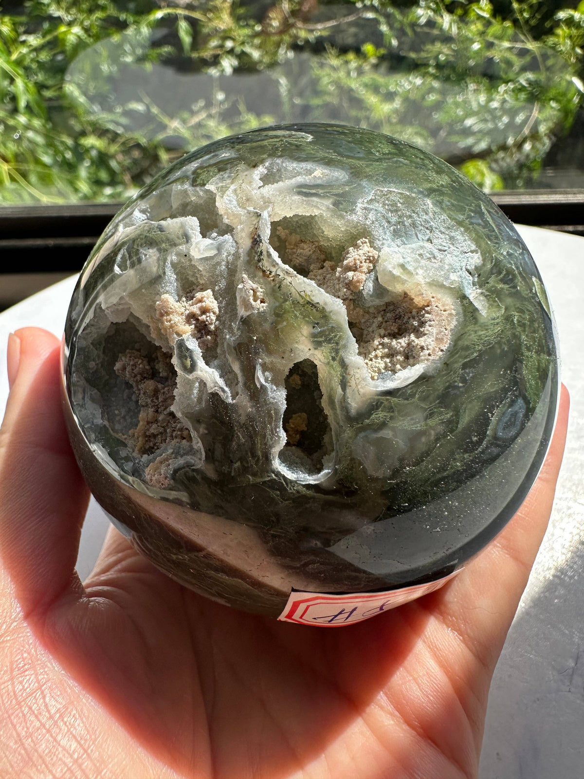 Large Moss Agate Sphere – Heart Chakra Crystal Gift 