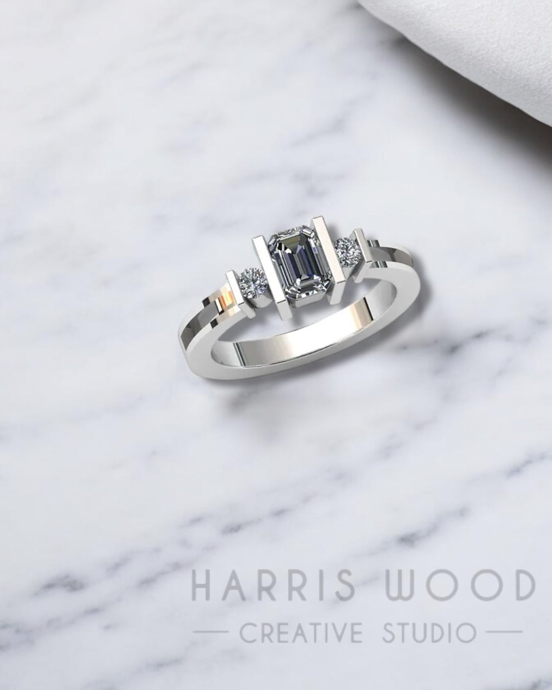 Emerald Cut CZ Should Bezel Ring