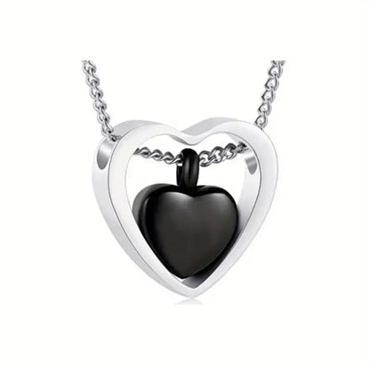 Stainless Steel Heart in a Heart Urn Pendant and Chain