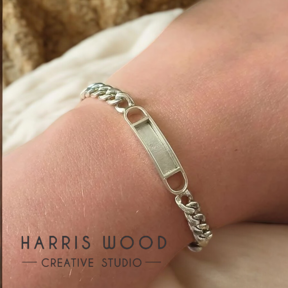 Unisex Bezel Curb Bracelet - 3 sizes SOLID 925 SILVER
