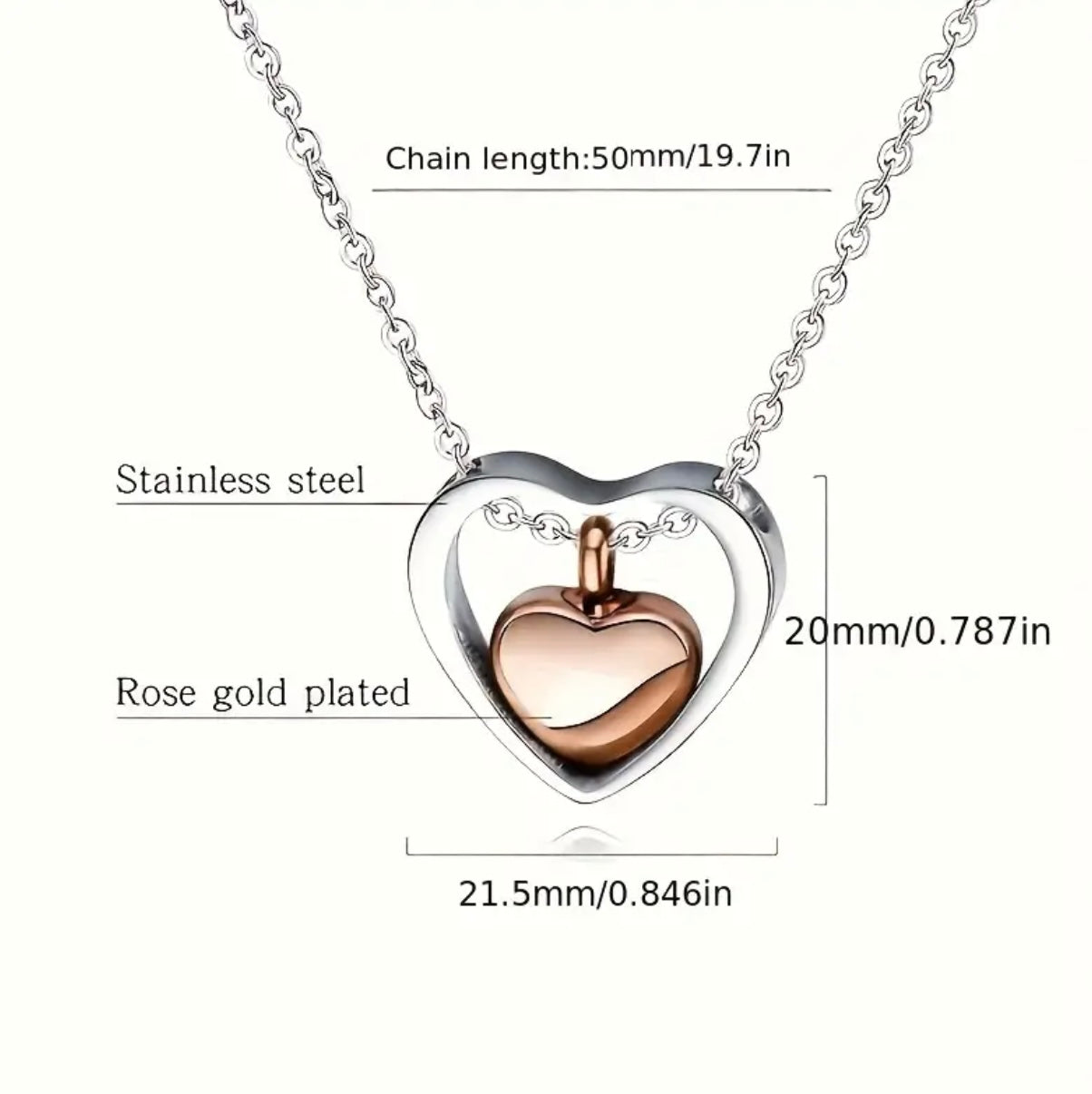 Stainless Steel Heart in a Heart Urn Pendant and Chain