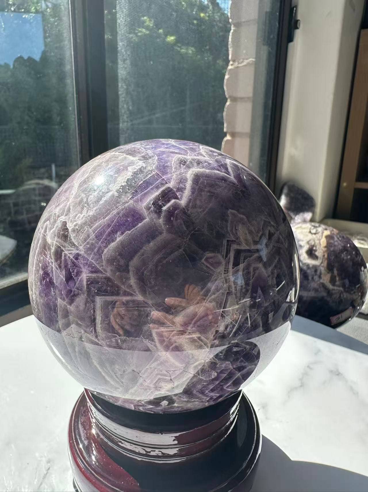 Extra Large Natural Dream Amethyst Sphere Crystal for Spiritual Healing, Feng Shui &amp; Chakra Balancing Crystal