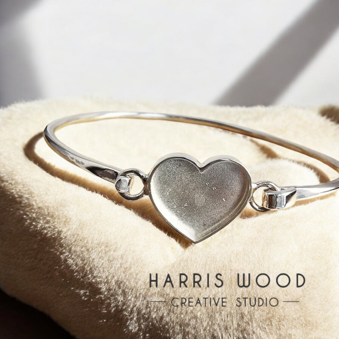 Love Heart (Plain) Solid Silver Hook Clasp Bangle SOLID 925 SILVER