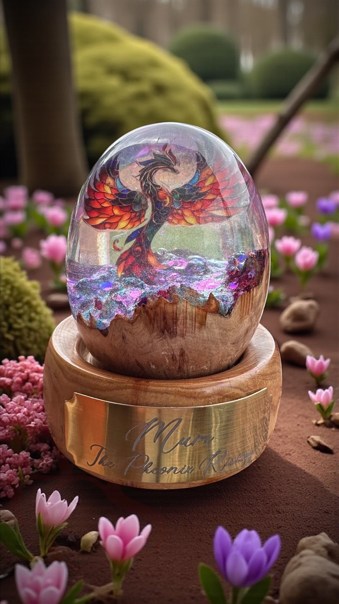 Memorial Resin Egg with Wood Base &amp; Plaque