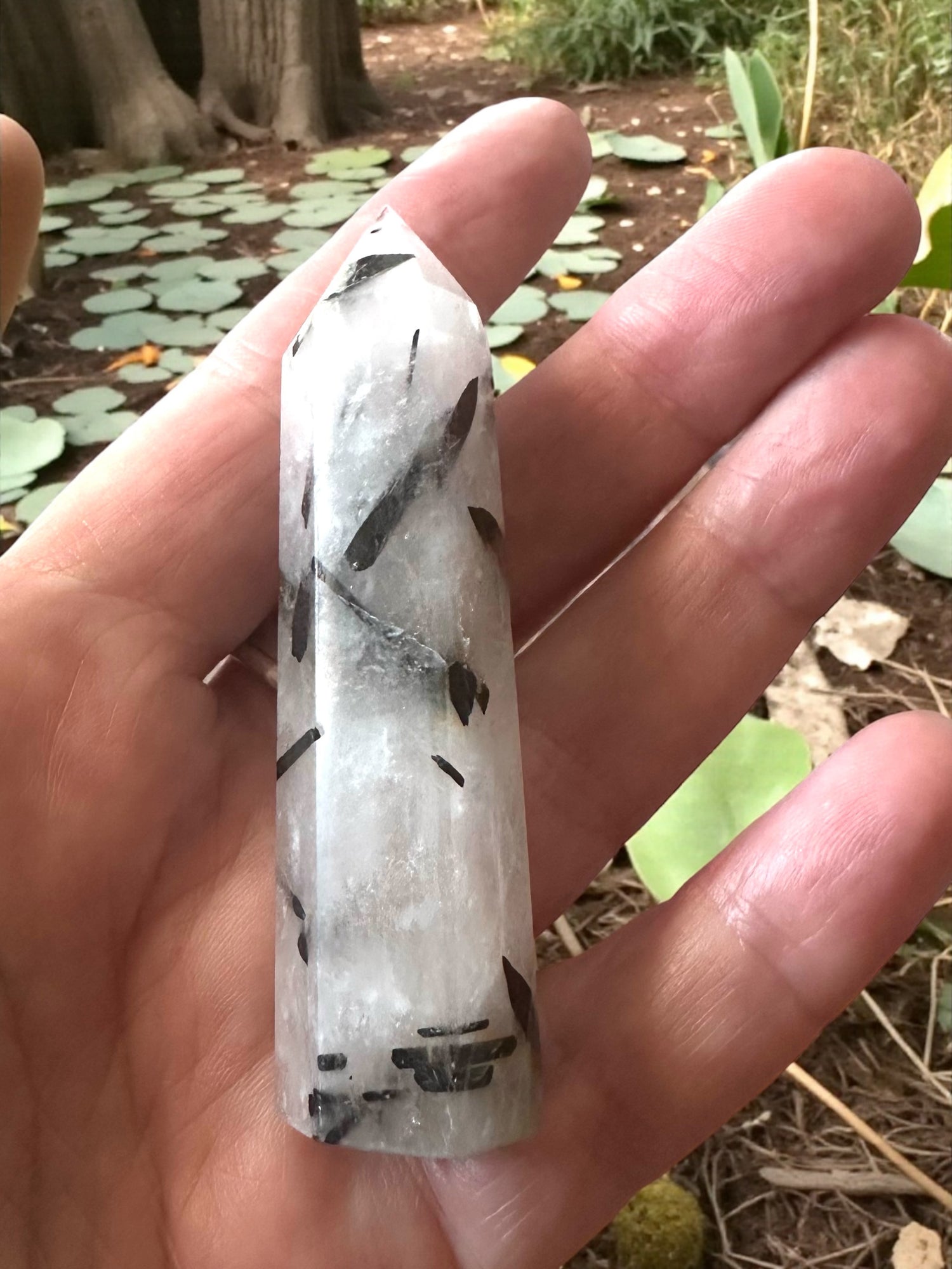 Black Quartz Rutilated Tower - Healing Crystal for Protection and Grounding, Christmas Crystal Gift