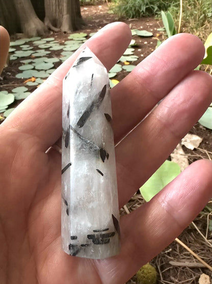 Black Quartz Rutilated Tower - Healing Crystal for Protection and Grounding, Christmas Crystal Gift