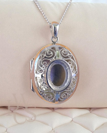 Filigree Oval Locket &amp; Front Bezel Pendant