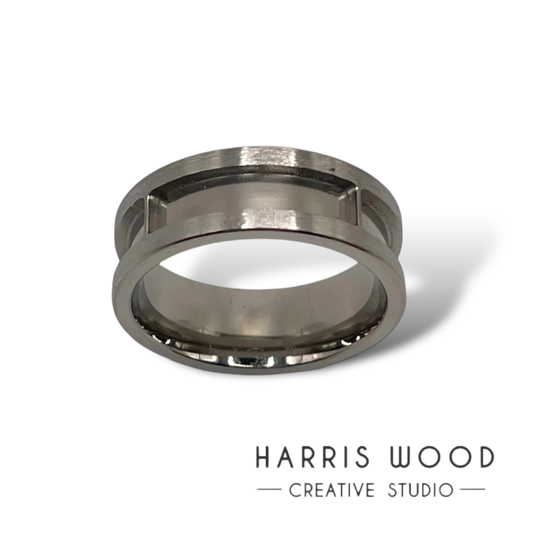 Titanium Long Rectangle Inlay Ring